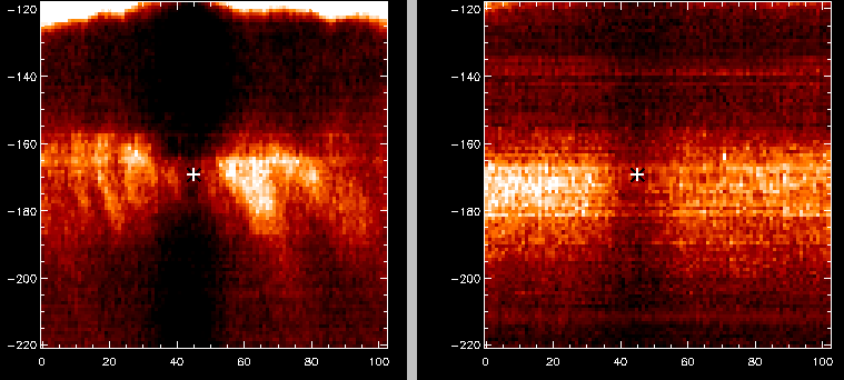 EIS Fe XII 195 (left) and Fe IX 197 (right) images.